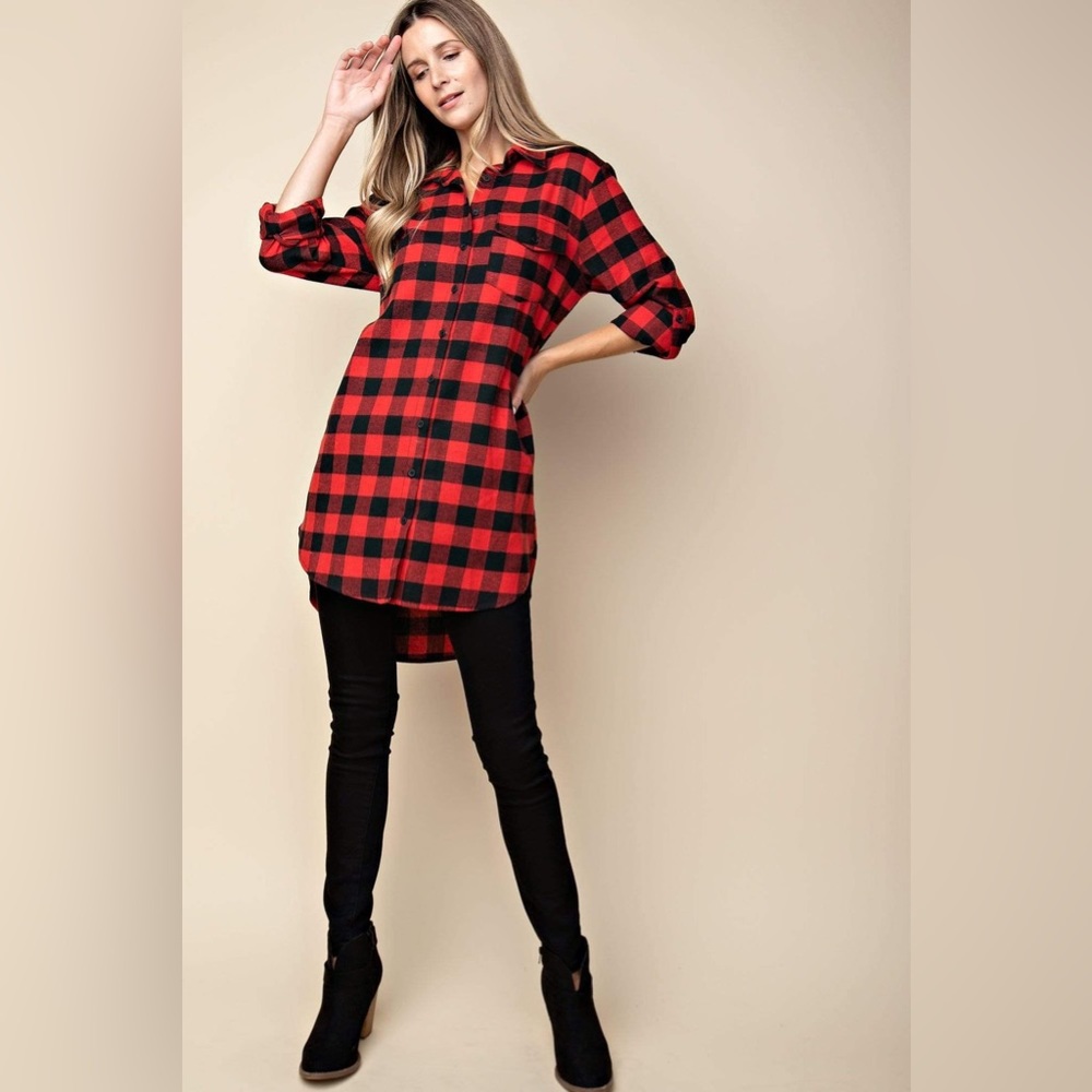 Kori America High Low Buffalo Plaid Dress